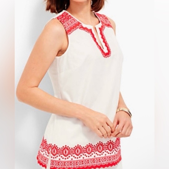 Talbots Tops - Talbots Embroidered Red and White Sleeveless Cotton Blouse Size Small